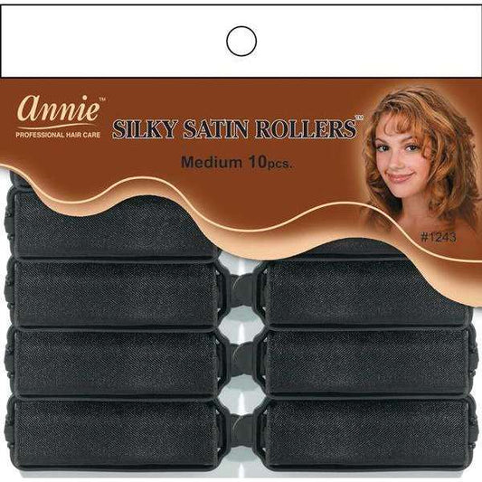 Annie Silky Satin Hair Rollers Medium, 10 Count, Black