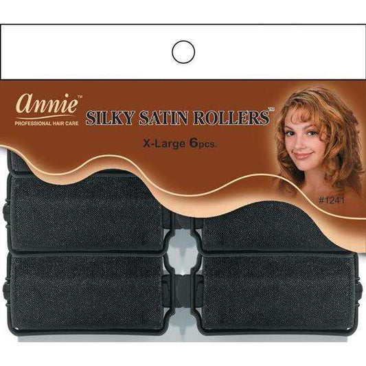 Annie Silky Satin Hair Rollers X-Large, 6 Count, Black