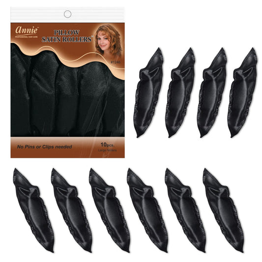 Annie Silky Satin Pillow Soft Hair Rollers Large, 10 Count, Black
