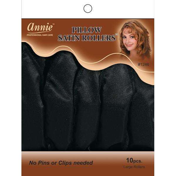 Annie Silky Satin Pillow Soft Hair Rollers Large, 10 Count, Black