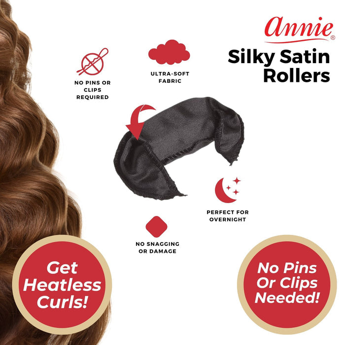 Annie Silky Satin Pillow Soft Hair Rollers Large, 10 Count, Black