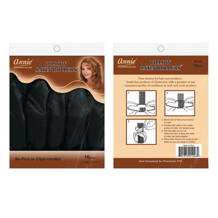Annie Silky Satin Pillow Soft Hair Rollers Large, 10 Count, Black