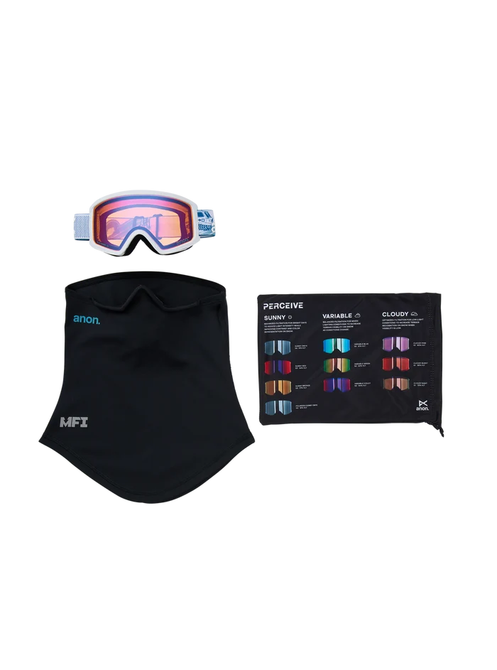 Product image of Anon Tracker 2.0 Goggles + MFI® Face Mask[Variant:Frame: Mountain Party, Lens: Blue Amber (50% / S1)]