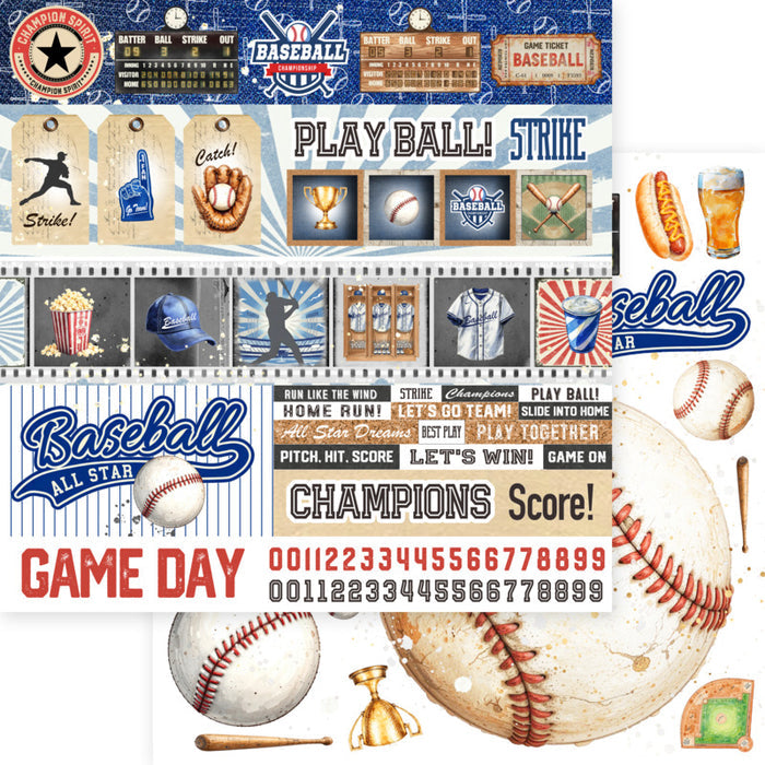 Asuka Studio -  12X12 Collection Pack - Baseball. 12 sheets, 80lbs double sided. Available at Embellish Away located in Bowmanville Ontario Canada.