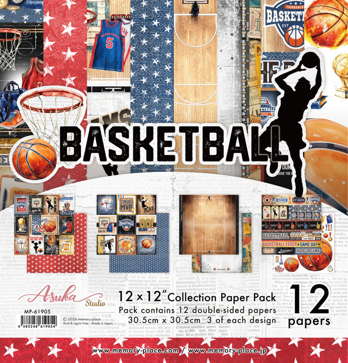 Asuka Studio -  12X12 Collection Pack - Basketball. 12 sheets, 80lbs double sided. Available at Embellish Away located in Bowmanville Ontario Canada.