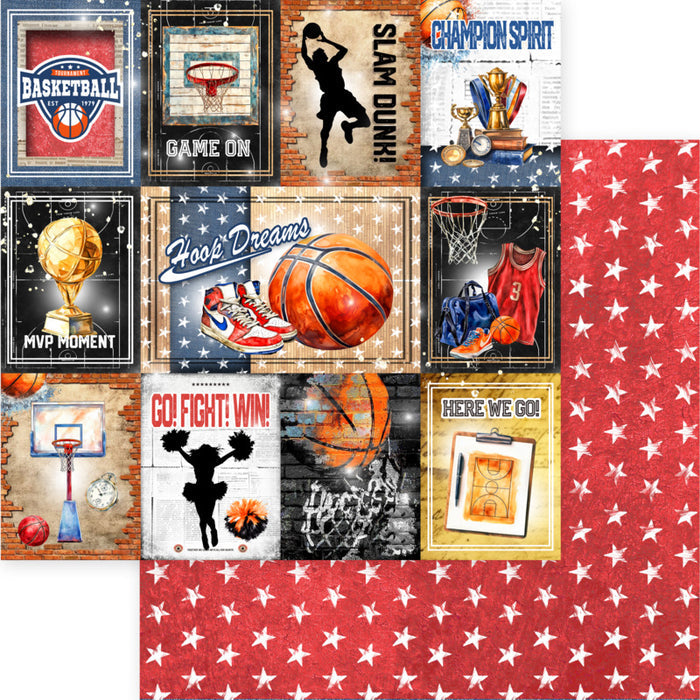 Asuka Studio -  12X12 Collection Pack - Basketball. 12 sheets, 80lbs double sided. Available at Embellish Away located in Bowmanville Ontario Canada.