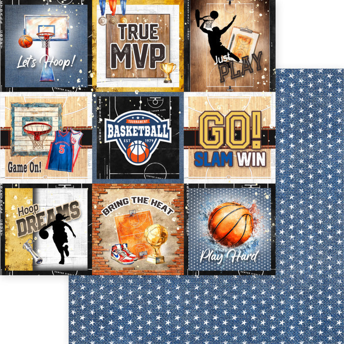 Asuka Studio -  12X12 Collection Pack - Basketball. 12 sheets, 80lbs double sided. Available at Embellish Away located in Bowmanville Ontario Canada.