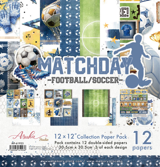 Asuka Studio 12X12 Collection Pack Matchday Football/Soccer. 12 sheets, 80lbs double sided. Available at Embellish Away located in Bowmanville Ontario Canada.