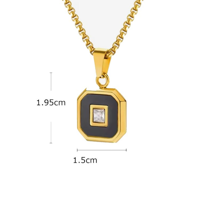 Aurex Onyx & Princess-Cut CZ PVD-Plated Stainless Steel Pendant
