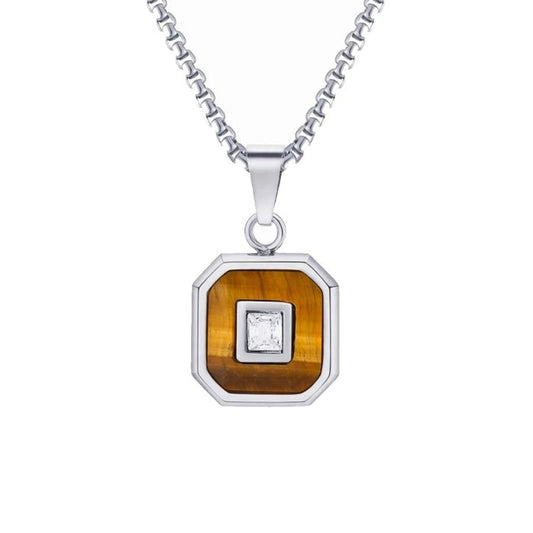 Aurex Tiger Eye &amp; Princess-Cut CZ Stainless Steel Pendant