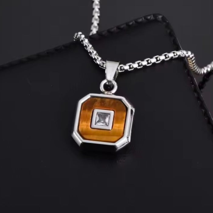 Aurex Tiger Eye &amp; Princess-Cut CZ Stainless Steel Pendant