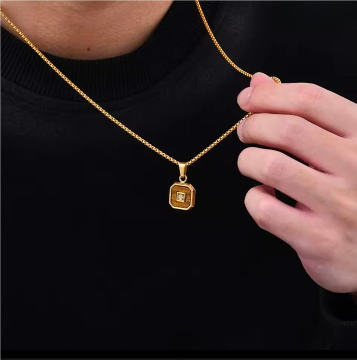 Aurex Tiger Eye &amp; Princess-Cut CZ Stainless Steel Pendant