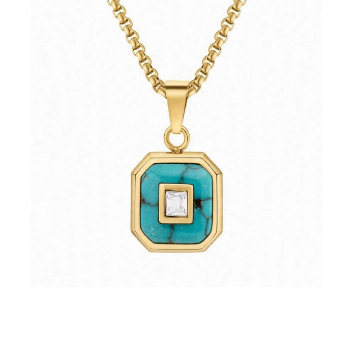 Aurex Turquoise & Princess-Cut CZ PVD-Plated Stainless Steel Pendant