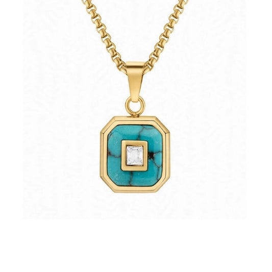 Aurex Turquoise & Princess-Cut CZ PVD-Plated Stainless Steel Pendant