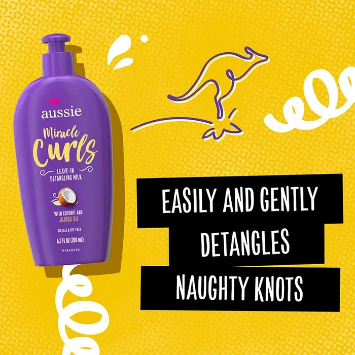 AUSSIE Miracle Curls Leave in Detangling Milk with Coconut and Jojoba Oil Sulfate & Dye Free ليف ان بخاخ للشعر بجوز الهند من اوسي