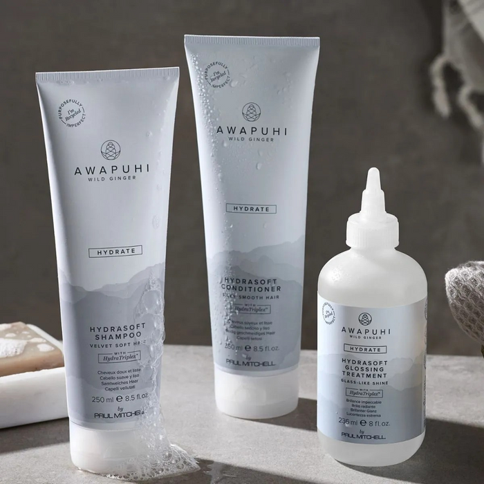 Awapuhi Wild Ginger by Paul Mitchell HydraSoft Glossing Treatment, For Glass-Like Shine, Ideal For All Hair Types, Especially Dry + Frizzy Hair, 8 fl. oz