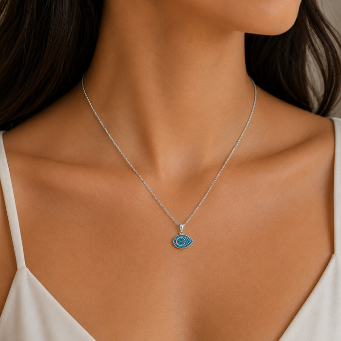 Azure Guardian Sterling Silver Evil Eye Pendant