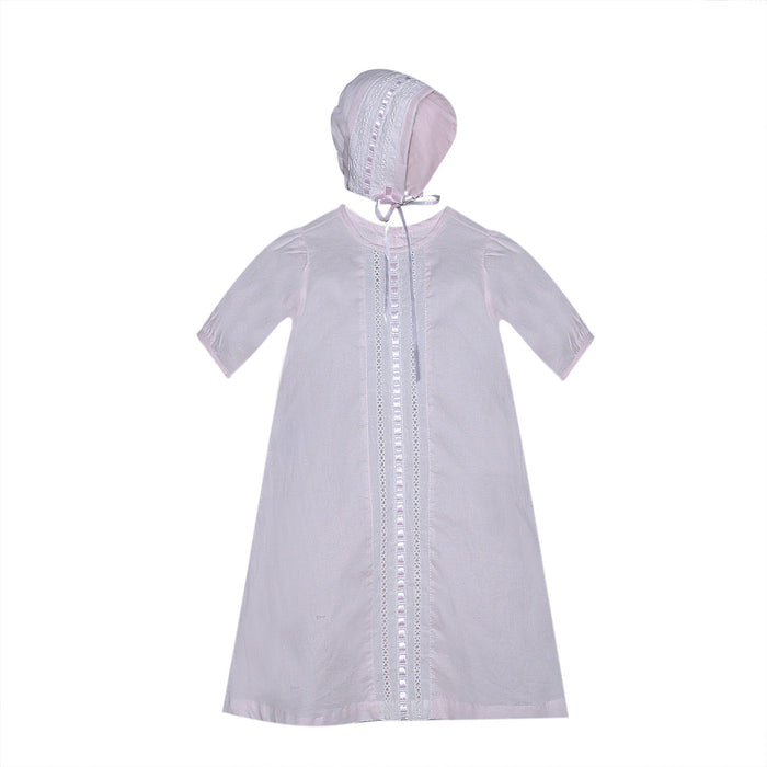 Baby Sen Rory Lace Insertion Daygown & Hat-Pink