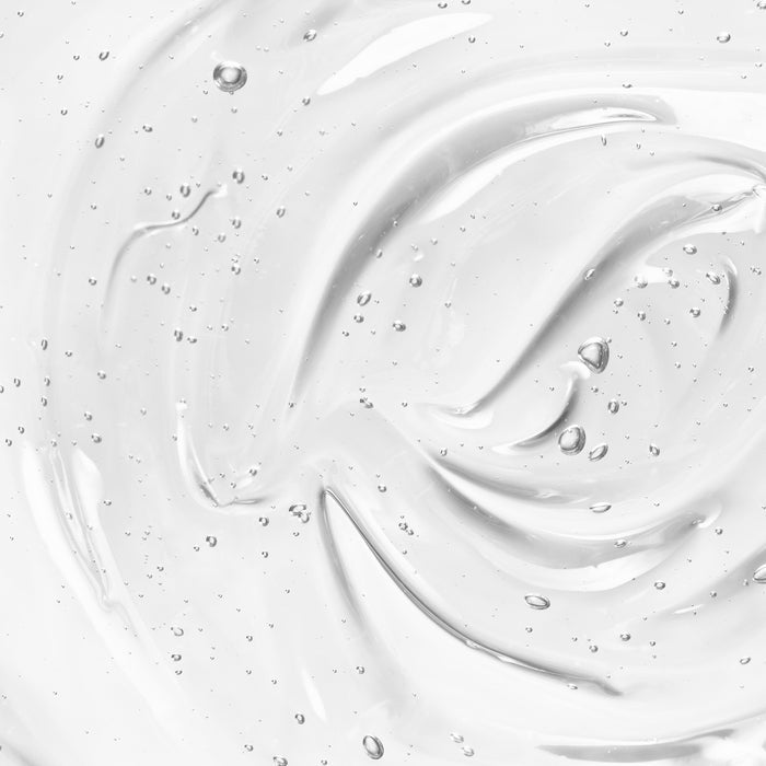 Close-up of lightweight, hydrating skincare gel with visible bubbles, showcasing smooth texture for all skin types.