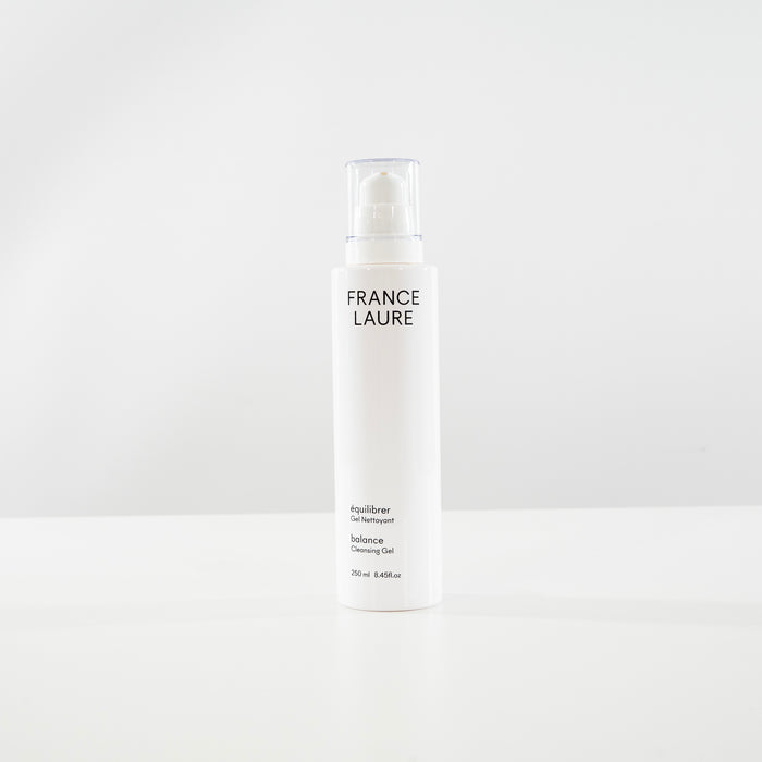 France Laure Balance Cleansing Gel in white bottle with pump, 250ml for gentle daily facial cleansing and skin balancing