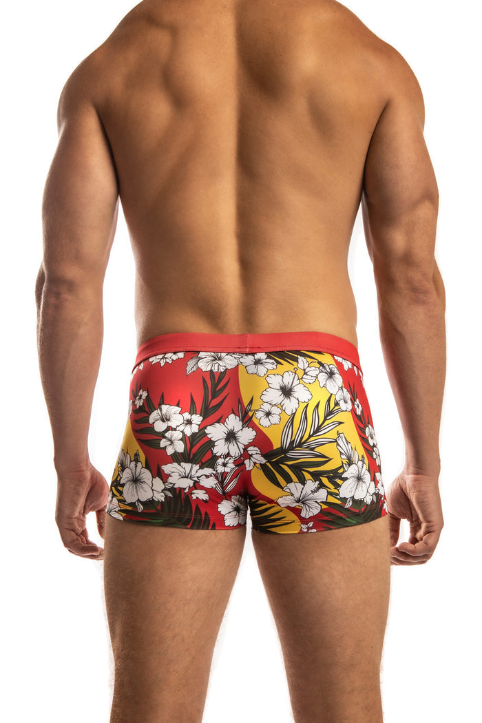 Jack Adams Bali Swim Trunk in hibiscus palm/red