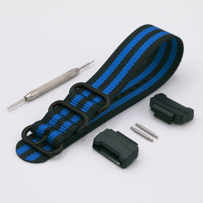 vario ballistic nylon blue black stripe maratac strap with casio g shock adapter