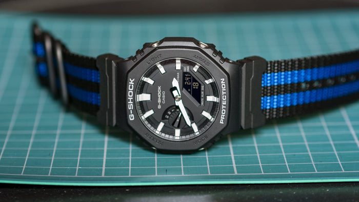 Ballistic Nylon Cobalt Stripe Watch Strap with Casio® G-Shock Compatible Adapter and Spring Bar Tool