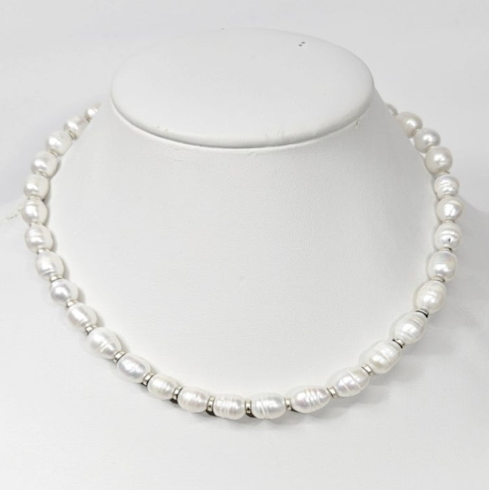 Baroque Freashwater Pearls, and Silver Spacer Beads
