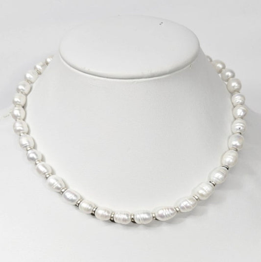Baroque Freashwater Pearls, and Silver Spacer Beads