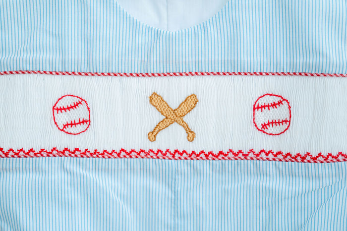Baby & Toddler Boys Classic Blue Pinstripe Hand-Smocked Baseball & Bat Jon Jon – Heirloom-Quality – Ballpark Visits, Spring Ball & Special Occasions – Sizes 3M–4T
