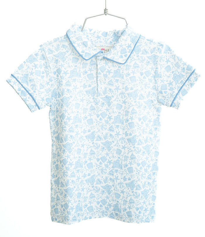 Toddler & Boys Pima Cotton Beach Print Polo – Soft & Breathable Blue Top – Summer Vacation, Poolside Fun & Everyday Play – Sizes 12M–8
