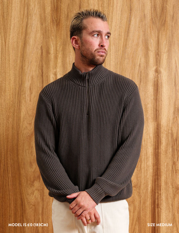 Beau Quarter Zip Knit - Charcoal