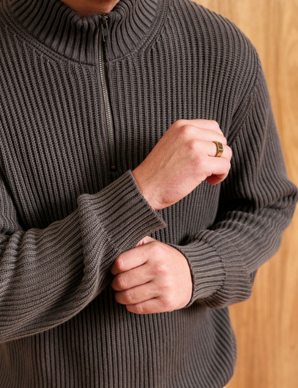 Beau Quarter Zip Knit - Charcoal