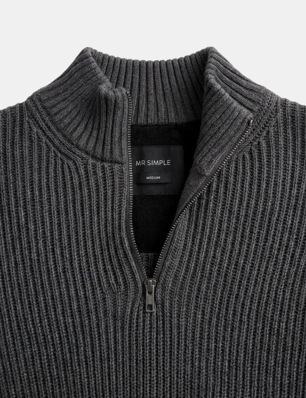 Beau Quarter Zip Knit - Charcoal
