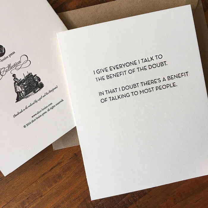 Printed quote greeting card with black text on white paper