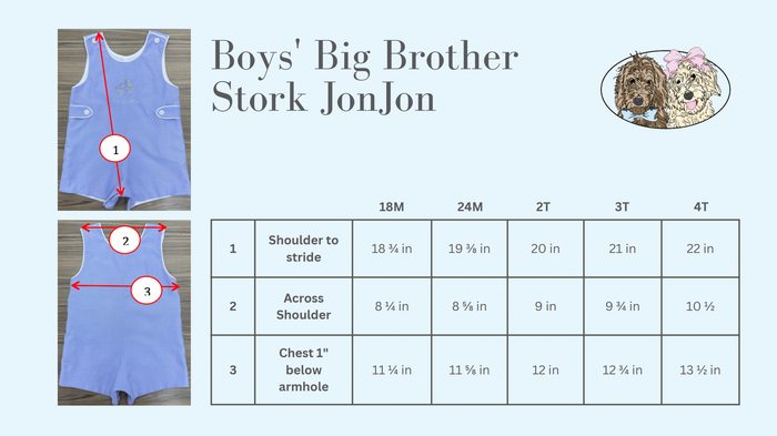 Sizing chart for boy's Big Brother Jonjon.