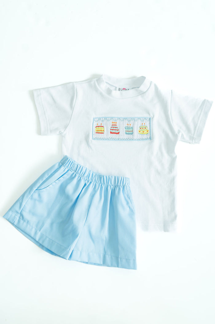 Birthday Boy Beau T-Shirt/Shorts Set is an adorable set featuring birthday cake designs on a super soft and comfortable cotton. Your birthday boy will steal the show in this Birthday Cake ensemble, it comes in sizes for toddlers 12M to 5.