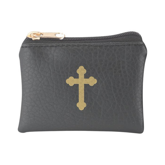 Black Calf Grained Leatherette Rosary Pouch