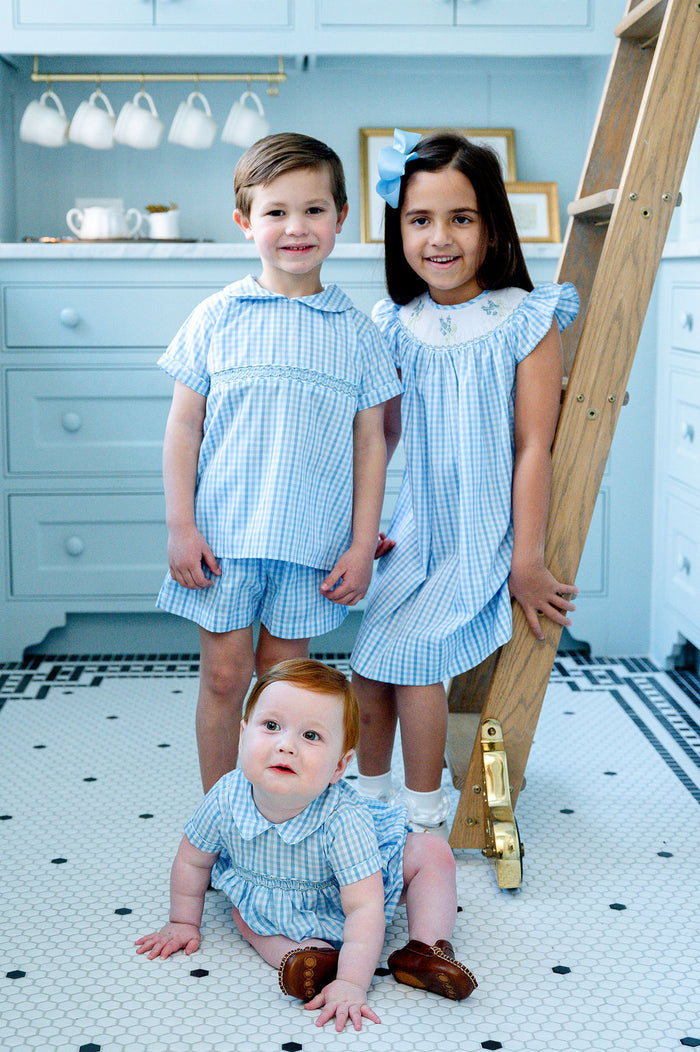 Blue Gingham Smocked Samuel Shirt/Shorts Set