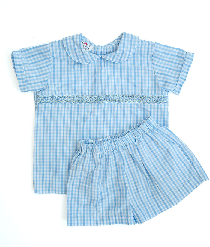 Blue Gingham Smocked Samuel Shirt/Shorts Set