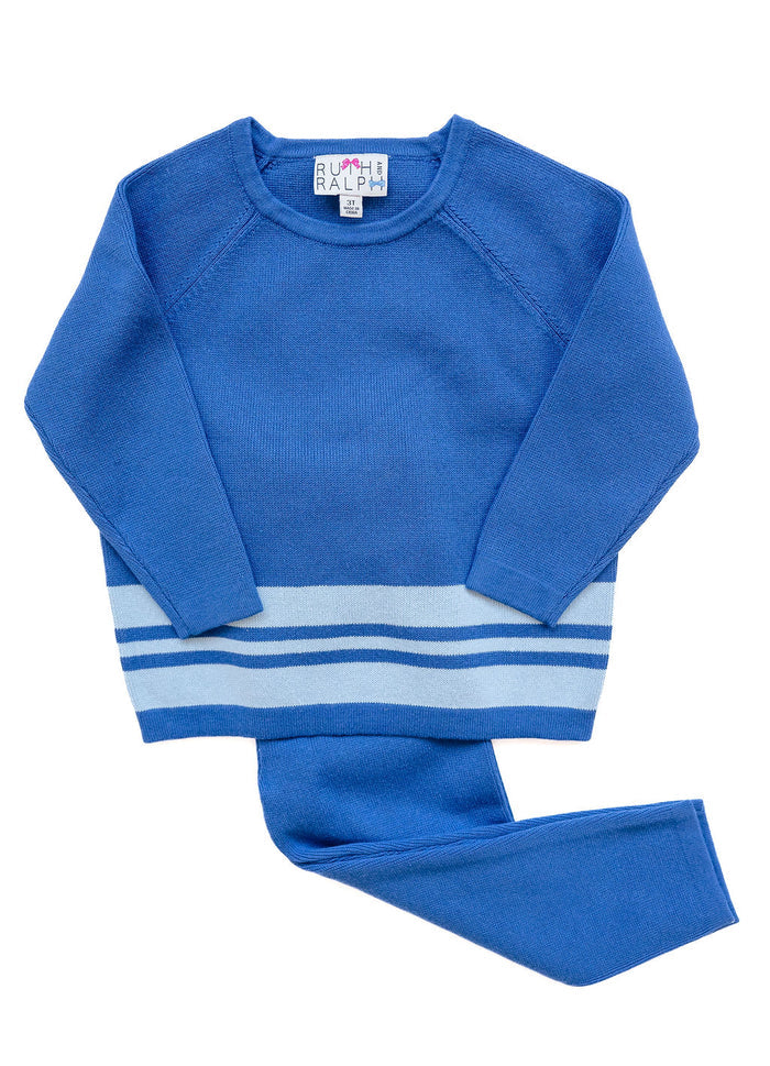 Blue Stripes Knit Sweater Set