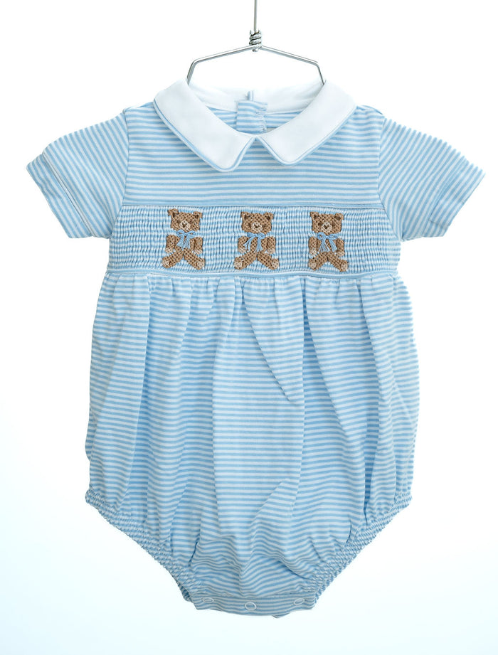 Blue Teddy Bears Smocked Pima Cotton Bubble