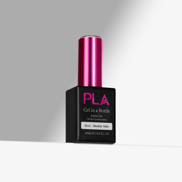 PLA gel in a bottle with pink cap on a gray background