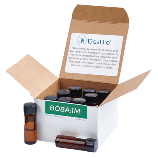 BOBA:1M formerly Borrelia-Babesia 1M Series Therapy by Desbio,  series symptom relief, temporary relief of symptoms related to Lyme disease including rash, fever, chills, fatigue, migratory joint pain, memory loss, sleep problems, and rapid heart beat