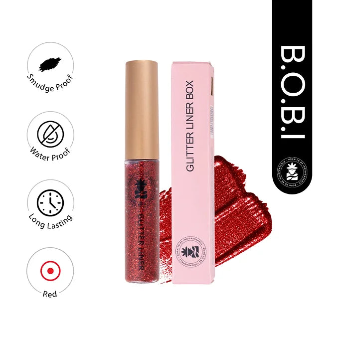 BOBI Glitter Eyeliner Red | Diamond Sparkle Finish | Waterproof Long Wear