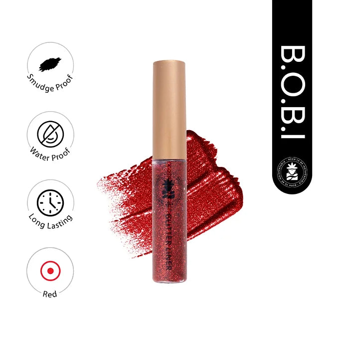 BOBI Glitter Eyeliner Red | Diamond Sparkle Finish | Waterproof Long Wear