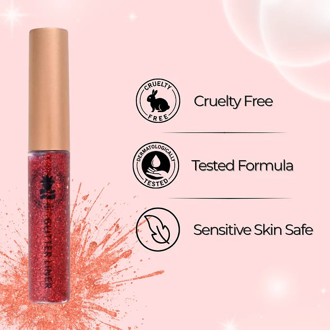 BOBI Glitter Eyeliner Red | Diamond Sparkle Finish | Waterproof Long Wear