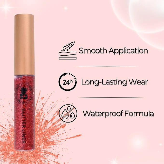 BOBI Glitter Eyeliner Red | Diamond Sparkle Finish | Waterproof Long Wear