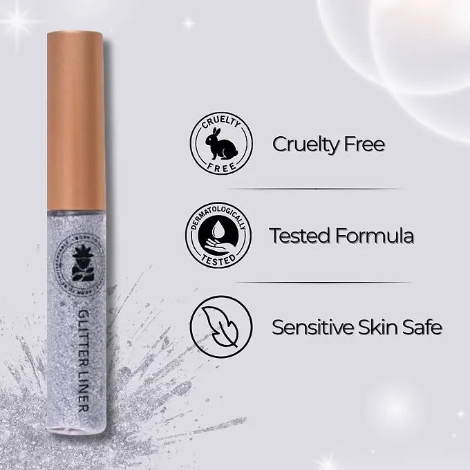 BOBI Glitter Eyeliner Silver | Diamond Sparkle Finish | Waterproof Long Wear