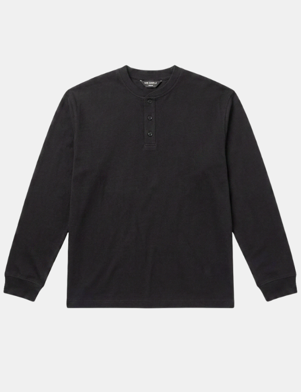 Brad Long Sleeve Henley - Black